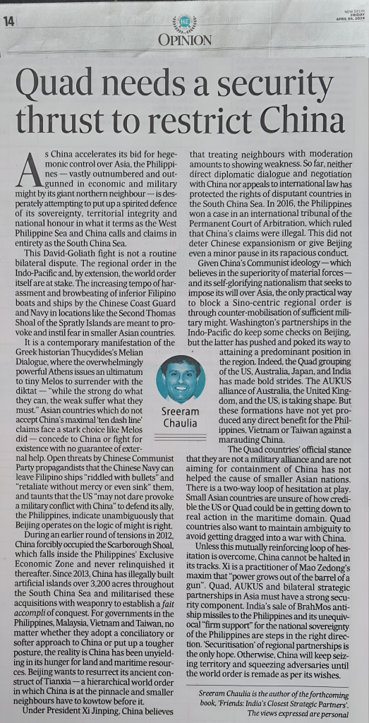 Quad Needs a Security Thrust to Restrict China