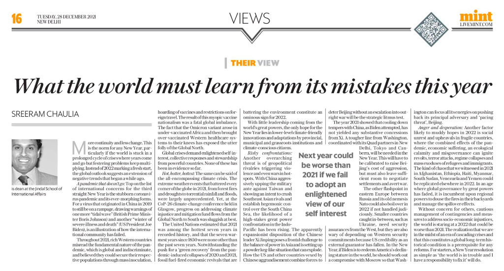 What the World Must Learn from its Mistakes this Year