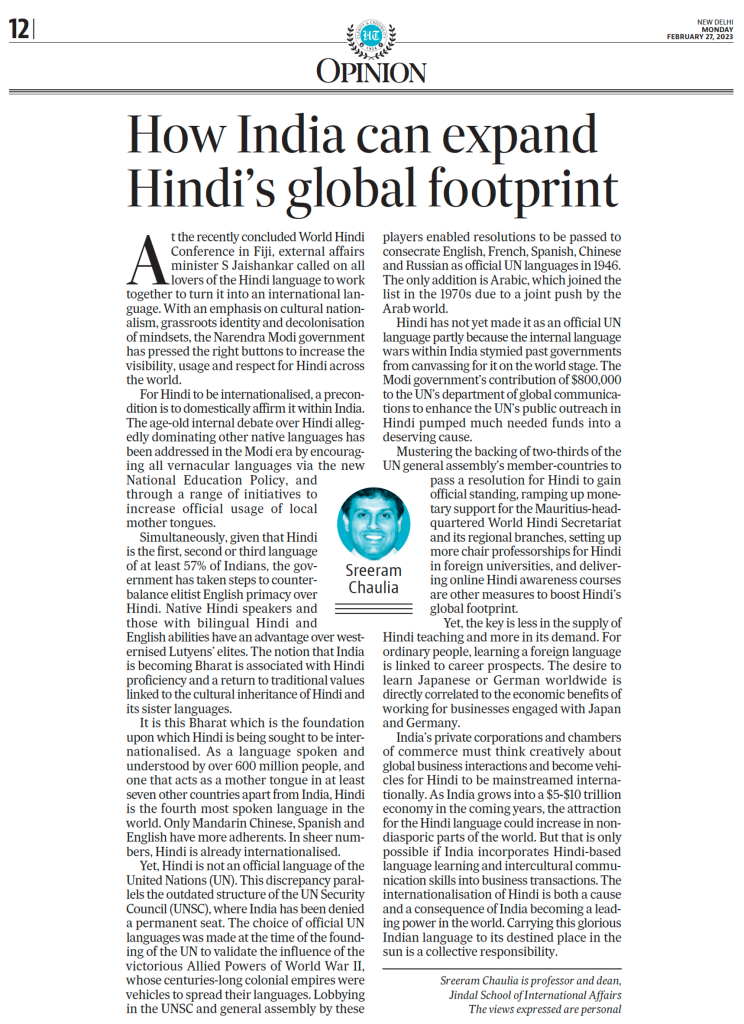How India can Expand Hindi’s Global Footprint