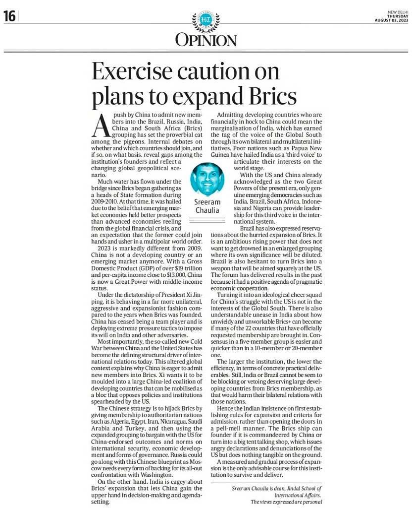 Exercise Caution on Plans to Expand BRICS